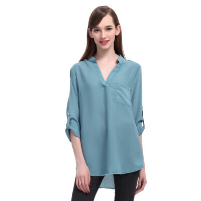 

Womens Shirt New Summer Chiffon Blouse Women Shirts Long Sleeve Pocket Tops Casual Loose Blouses Dip Hem Plus Size For Ladies