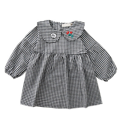 

Summer Casual Baby Girls Plaid Print Dress Cotton Kids Toddler Long Sleeve Pageant Sundress