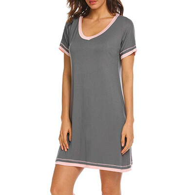 

Women Sexy Pajamas Cotton Short Knit Nightdress Gray