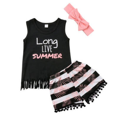 

USA 3PCs Toddler Kid Baby Girl Summer Top T-shirtShort Outfit Set Clothes NEW