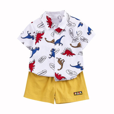 

762Summer Children Baby Boys Casual Short Sleeve Cartoon Dinosaur Print T-shirt TopsShorts Set