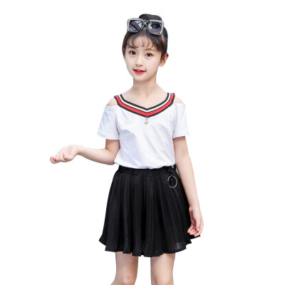 

Baby Girls Casual Summer Striped Print V-neck Tops BlouseShort Skirts Suits Toddler Costume Set Kid Clothes