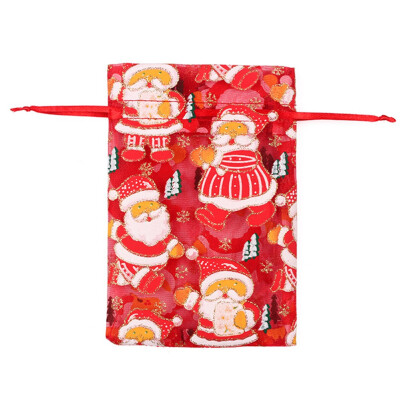 

Colored Santa Claus Christmas Organza Pouch Wire Mesh Element Jewelry Bags Packaging Drawable Organza Gift Bags