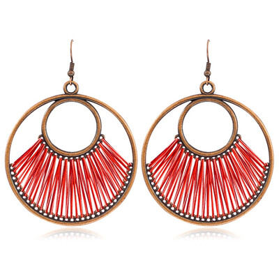 

Handmade Knitted Bohemia Woven Vintage Round Hollow Earring Drop Ethnic Elliptical Yarn Earring