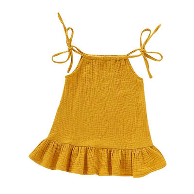 

Summer Baby Girls Strap Solid Pattern Casual Dress Kids Toddler Princess Sundress 1-4T