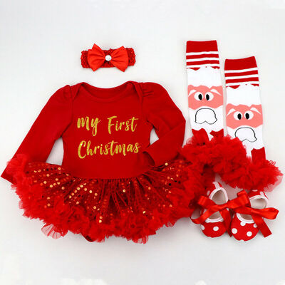 

My 1st Christmas Baby Girls Tops RomperBow Tutu Dress Party Outfit Clothes