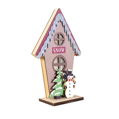 

Color Painted LED Light Up Wooden House Christmas Desktop Ornament Luminous Xmas Holiday Decor Supplies