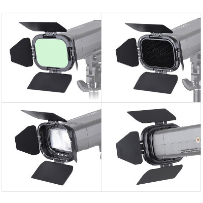

BD-07 Dedicated Barn Door with Removable Honey Comb Grid&4 Color Filters Yellow Green Red Blue for Godox AD200 Pocket Fla