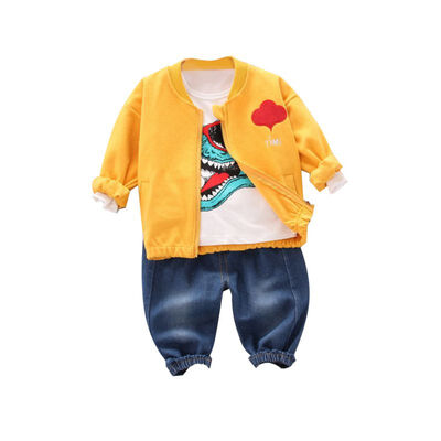

Spring Autumn Casual Baby Cartoon Printing Long Sleeve Top And Outerwear And Trousers Kids Three-piece Outfit Set