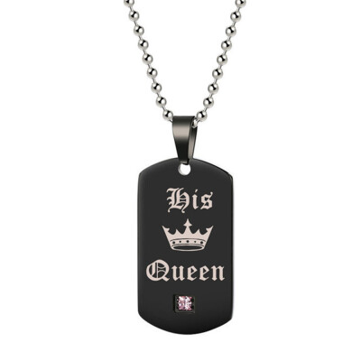 

Couple Necklace Jewelry Her King & His Queen Black Stainless Steel Choker For Lovers Drop shipping