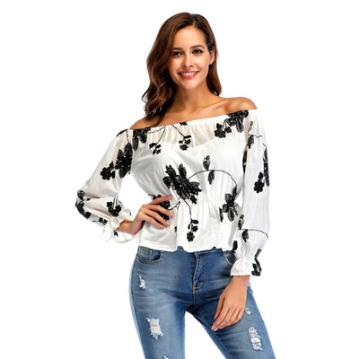 

Sexy Summer Woman Blouse Tops Tees Print Style Bohemian Chffion Shirts Slash Neck Casual Women Plus Size Clothing