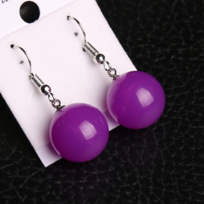 

Fashion Women 10mm Orang Jade Round Bead Silver Hook Earrings Jewelry 7Colors