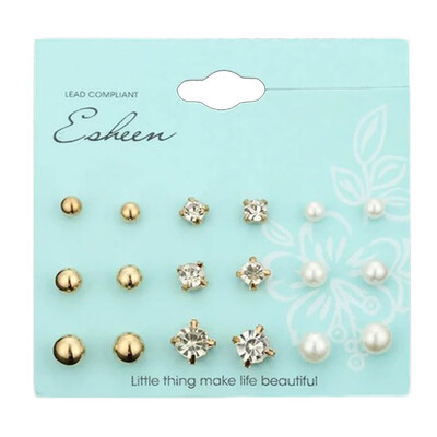 

Set Three Sizes Style Fashion Ball Imitation Pearl Rhinestone Stud Earrings