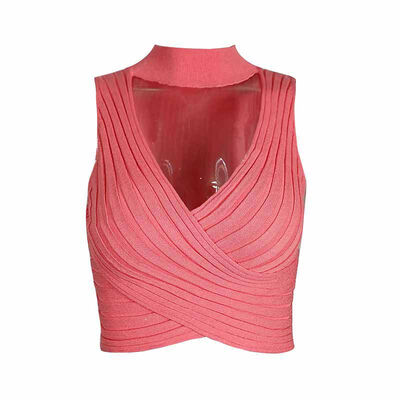 

Women Summer Sexy V Neck Tank Top Sweet Sleeveless Slim Solid Color Knit Sweet Short Vest