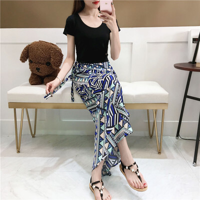 

Women Summer Loose Striped Bohemia Chiffon Skirt Vintage High Waist Print Lace Up Beach Skirts Thin Maxi Covers Up Clothes