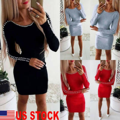 

US Fashion Women Winter Knitted Sweater Bodycon Pencil Party Short Mini Dress