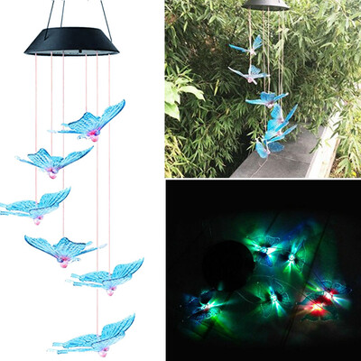

Gobestart LED Solar Powered Butterfly Wind Chimes Light Home Garden Hanging Lamp Decor
