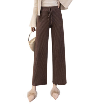 

Fashion Loose Casual Women Solid Color High Waist Pants Trend Comfortable Knitted Wide Leg Pants