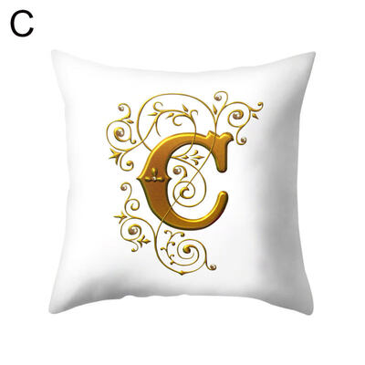 

26 Golden A to Z Alphabet Flower Soft Pillow Case Cushion Cover Home Sofa Decor