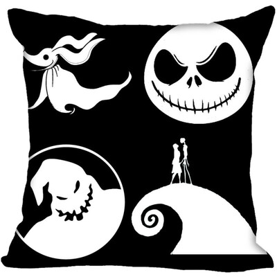 

Nightmare Before Christmas Pillow Cover Bedroom Home Office Decorative Pillowcase Square Zipper Pillow Cases Satin Fabric No Fade