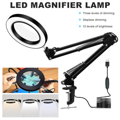 

5X Magnifier Lens Magnifying with Adjustable Swivel Arm Clamp Glass Desk Lamp with Clamp