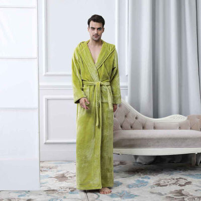 

Lovers Thermal Hooded Extra Long Flannel Bathrobe Women Men Thick Warm Winter Kimono Bath Robe Bridesmaid Robes Dressing Gown