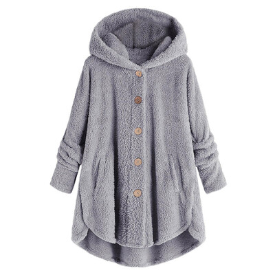 

Hooded Fluffy Plus Size High Low Teddy Coat