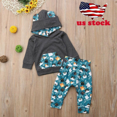 

Newborn Kid Baby Boy Girl Clothes Set Hooded Tops Pants Outfits Tracksuits