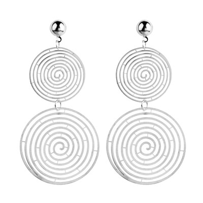 

Creative Design Double Round Hollow Spiral Pattern Drop Earrings For Woman Girls Exaggerate Long Dangling Ears Jewelry Gift