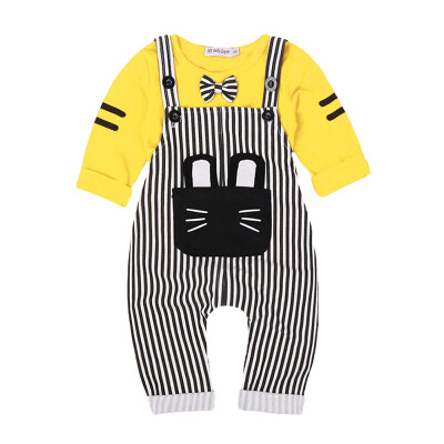 

Toddler Infant Boy Casual Sets Boys Baby Autumn Outfits Kids Long Sleeve TopStripe Strap Trousers Sets 6-24M