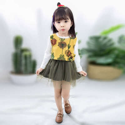 

Autumn Baby Infants Girls Kids Children Fleece Waistcoat VestVintage Princess Long Sleeve Dress Vestido 2pcs Girl Dress