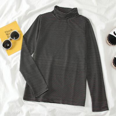 

Striped Turtleneck Women Fall Tops Fashion Casual Long Sleeve Slim Ladies Pullover Jumper Thin T-shirt