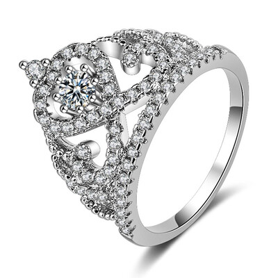 

925 Sterling Silver Natural Gemstone Wedding Engagement Bridal Princess Crown Ring Size6-9