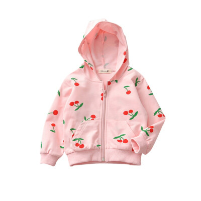 

Girl Jackets Girls Outerwear Coats Casual Cherry Printed Long Sleeve Hooded Sweatshirt Baby Kids Girls Lovely Thin Outwear