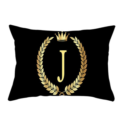 

J to R Letters Black Rectangular Crown Pillow Case Soft Peach Velvet Decorative Pillowcase for Home