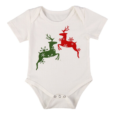 

High Quality Baby Boys Girls Print Cartoon Christmas Clothing Bodysuits Kids Soft Cotton Novelty Short Sleeve Clothes Bodysuits