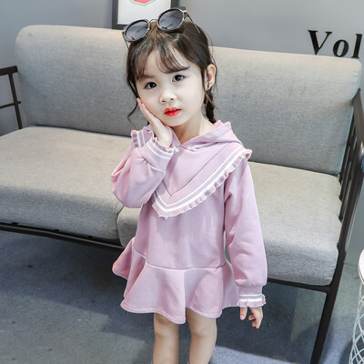 

Toddler Girls Dress Soft Girls Cartoon Print Hooded Sweater Skirt Princess Cute Casual Long Sleeve Dress