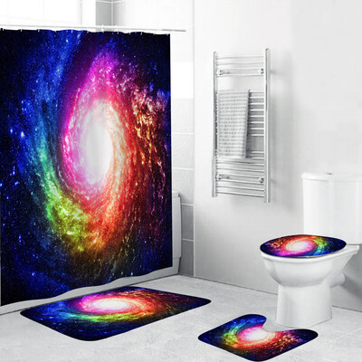 

Toponeto 4PCS Non Slip Toilet Polyester Cover Mat Set Bathroom Shower Curtain