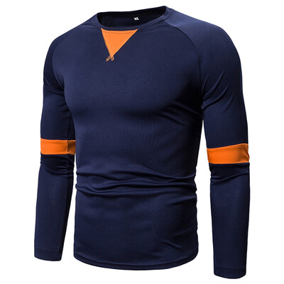 

Toponeto Men Pure Color O-Neck Splicing Long Sleeve Shirt Fashion Long Sleeve Blouse Top