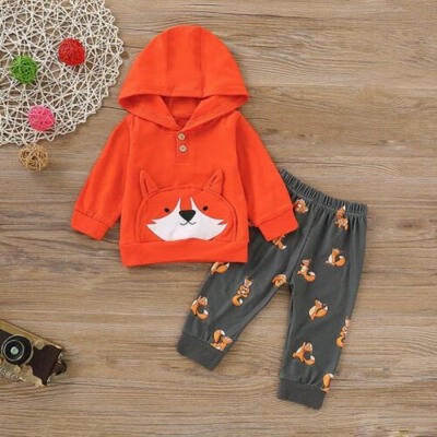 

Toddler Baby Girl Boys Fox Cotton Hooded Tops Trousers Pants Winter Clothes
