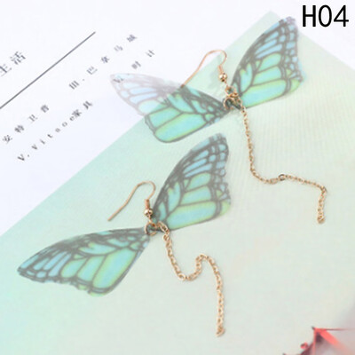 

1 Pair Women Butterfly Wing Dangle Chandelier Pearl Drop Long Chain Earrings