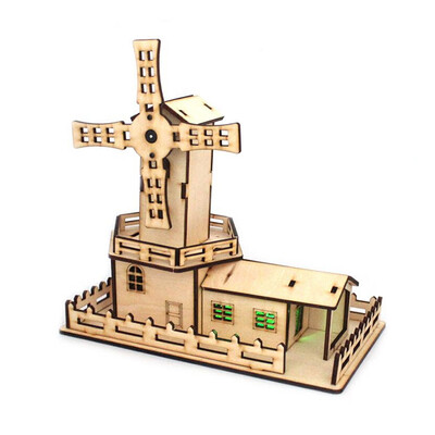 

YIWULAThe Wooden Model Of Sound Light Rotating Windmill DIY Building Ornaments Toy