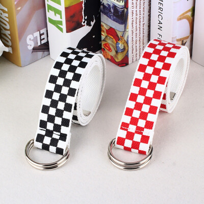 

Women Harajuku Checkerboard Couple Belt Black White Plaid Long Canvas Belt Waistband