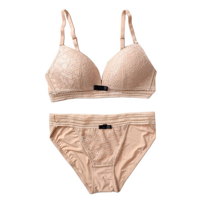 

Women Lace Sexy Lingerie Set Thin Non-slip Push Up Bra No Rims Plus Size Solid Color Underwearpanties Set