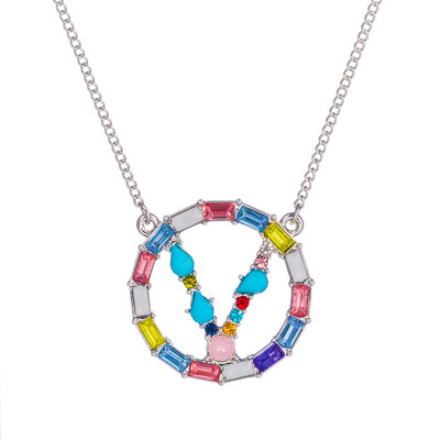 

Letter Fashion Multi-color Zircon Charm Circle Pendant Necklace Necklaces Birthday Jewelry Christmas Gifts