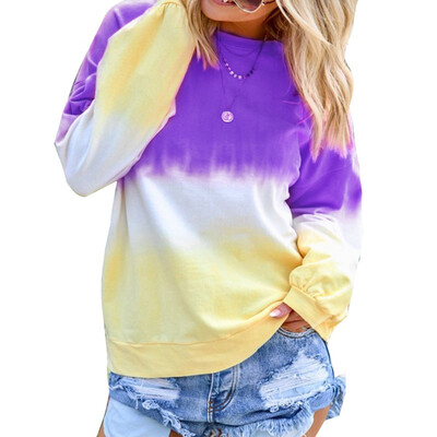 

New Women Long Sleeve Tie Dye Sweatshirt Casual Loose Round Neck Printed Pullover Hoodie