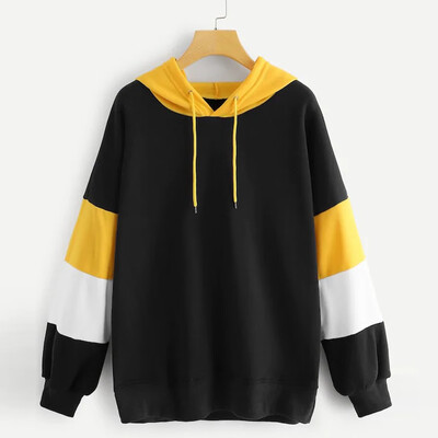 

Tailored Fashion Women Casual Long Sleeve Blouse Hooded Patchwork Sport Sweatershirt Tops