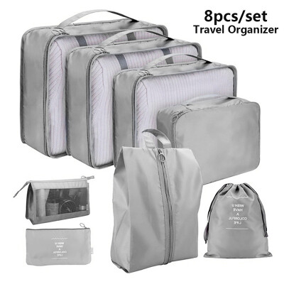 

8Pcs Travel Luggage Organizer Bag Orgniser Underwear Socks Packing Cube Storage Grey