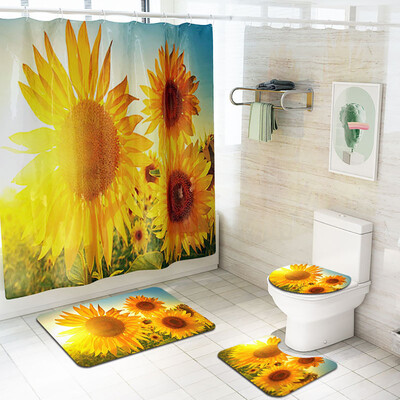 

〖Follure〗4PCS Non Slip Toilet Polyester Cover Mat Set Bathroom Shower Curtain