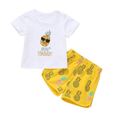 

2019 Childrens Summer Clothes Cotton Short Sleeve Boys Clothes Tops Shorts 2PCS Baby Body Suit Cartoon kids Girls Clothes Set